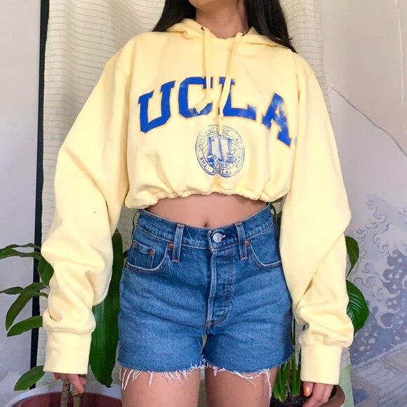 UCLA Reworked Custom Pastel Yellow Collegiate Hoodie - Picture 2 of 13